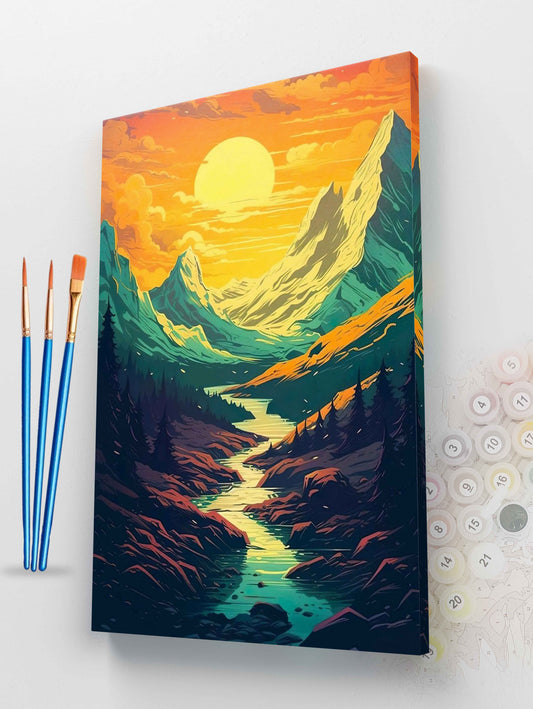 Mountain River Sunset Paint by Numbers Kit