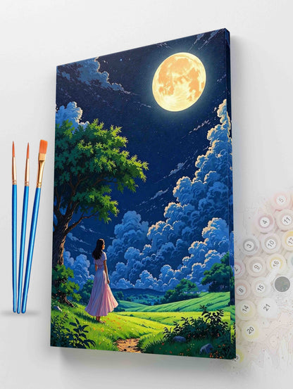 A Girl on a Moonlit Path Paint By Numbers Kit