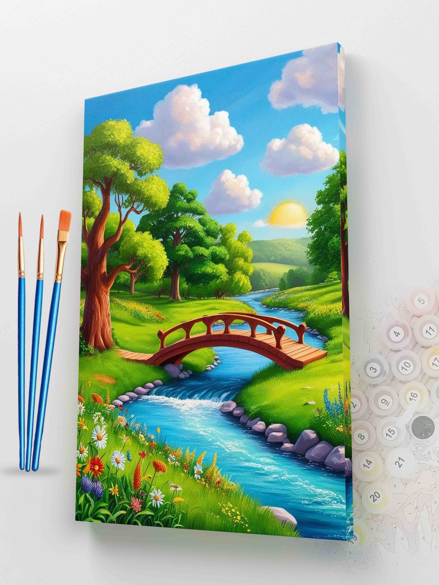 Wooden Bridge Over Stream Paint by Numbers Kit