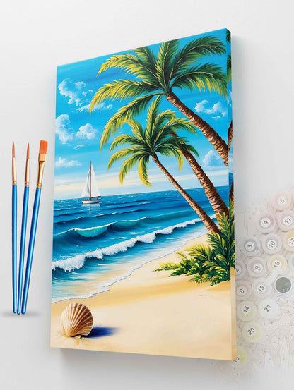 Tropical Beach with Sailboat Paint by Numbers Kit
