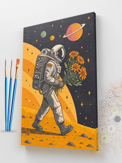 Astronaut Holding Flowers Paint by Numbers Kit