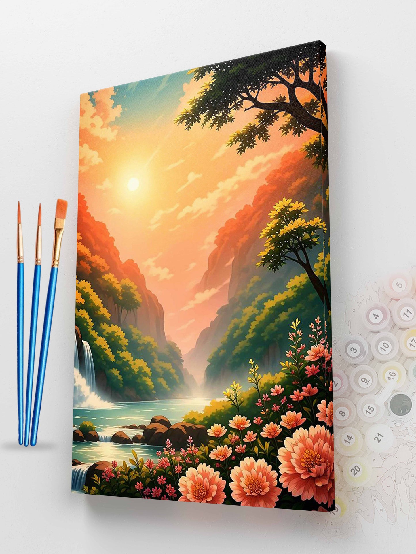 Golden Waterfall Valley Sunset Paint by Numbers Kit