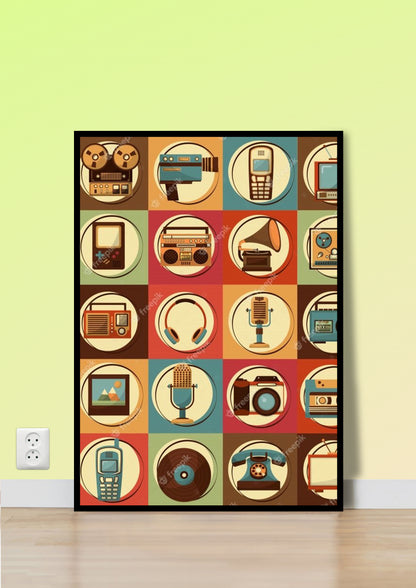 Retro Tech Icons Grid Poster Wall Art