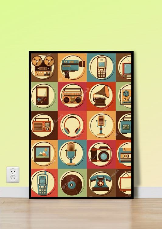 Retro Tech Icons Grid Poster Wall Art