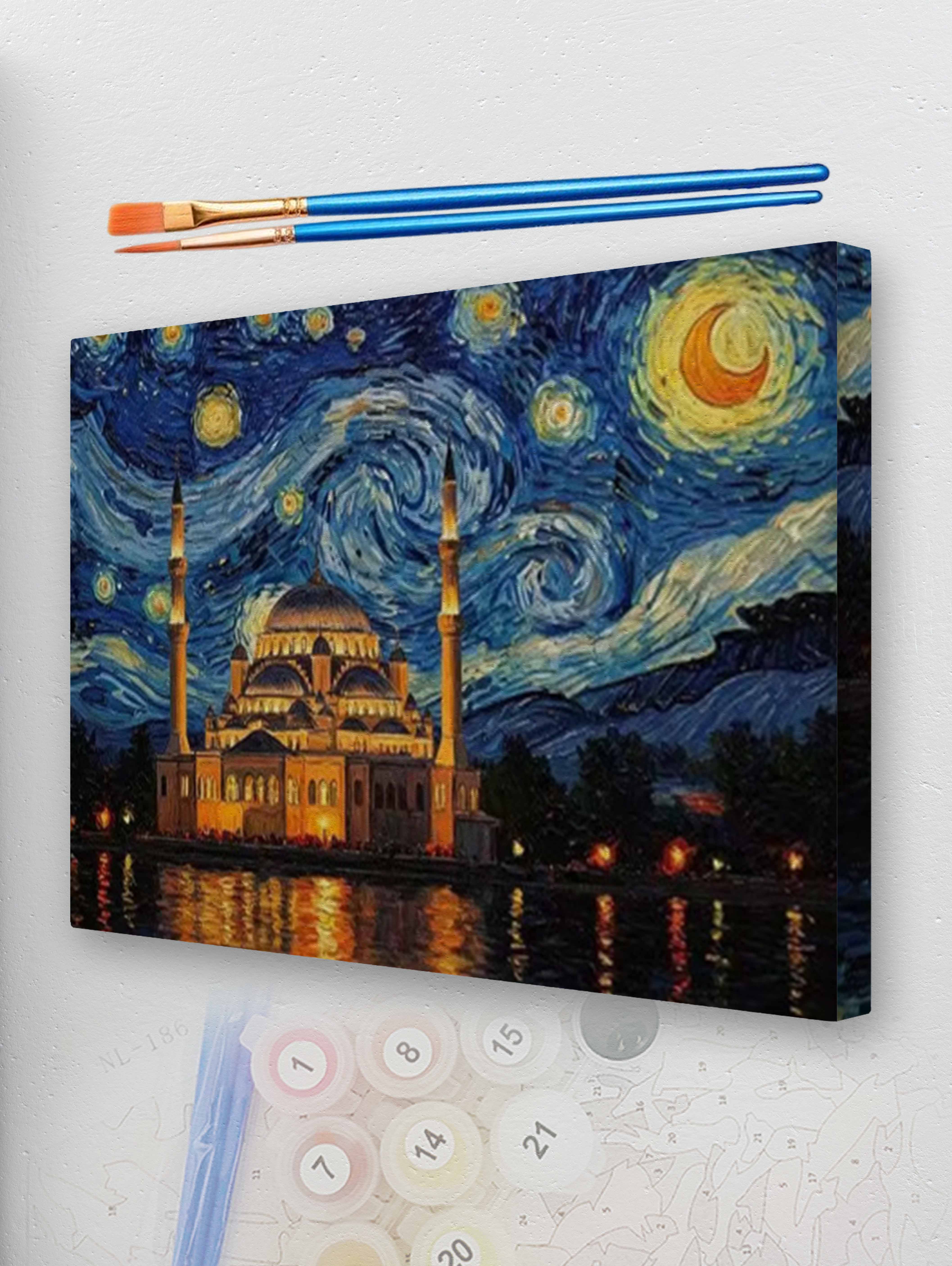 Blue Mosque Starry Night Paint by Numbers Kit – Paint with Gemz