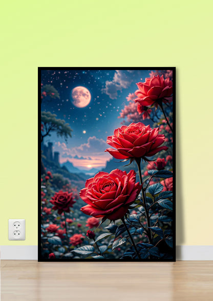Midnight Blossom Red Roses poster Wall Art