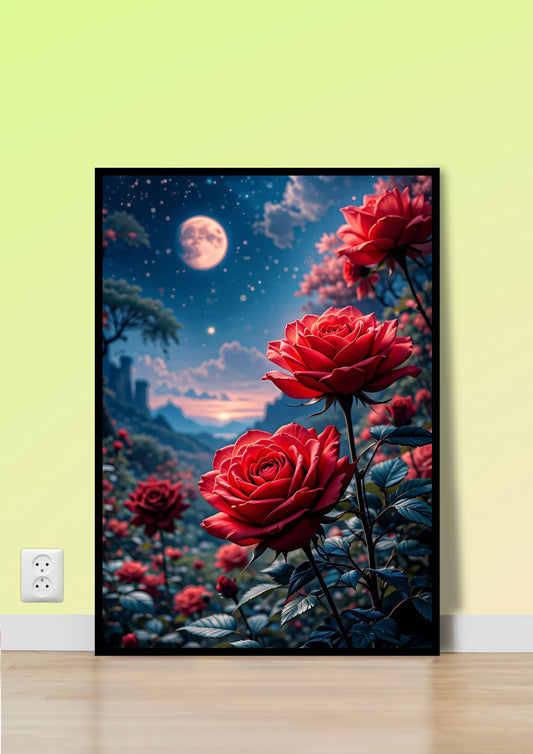 Midnight Blossom Red Roses poster Wall Art