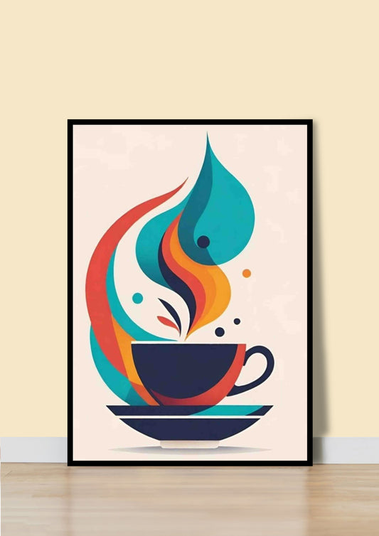 Abstract Coffee Cup with Steam Poster Wall Art