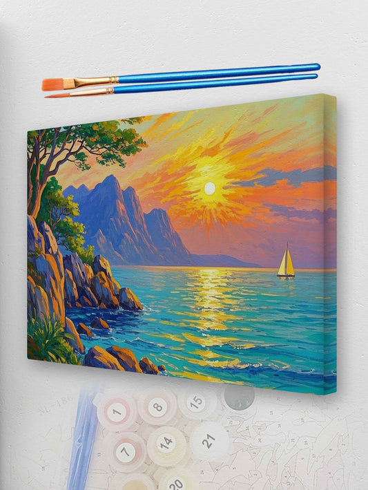 Coastal Sunset Sailboat Paint by Numbers Kit