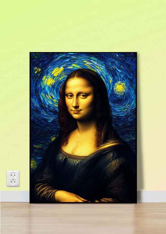 Mona Lisa Under the Starry Night Poster Wall Art