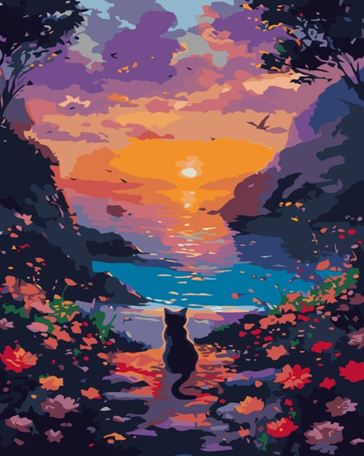 A Cat's Sunset Dream Paint by Numbers kit