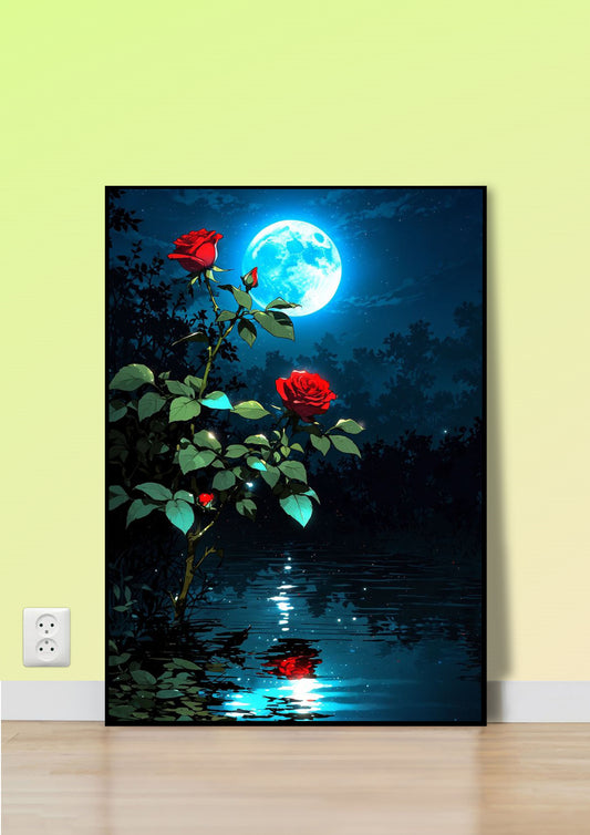 Moonlit Roses Poster Wall Art