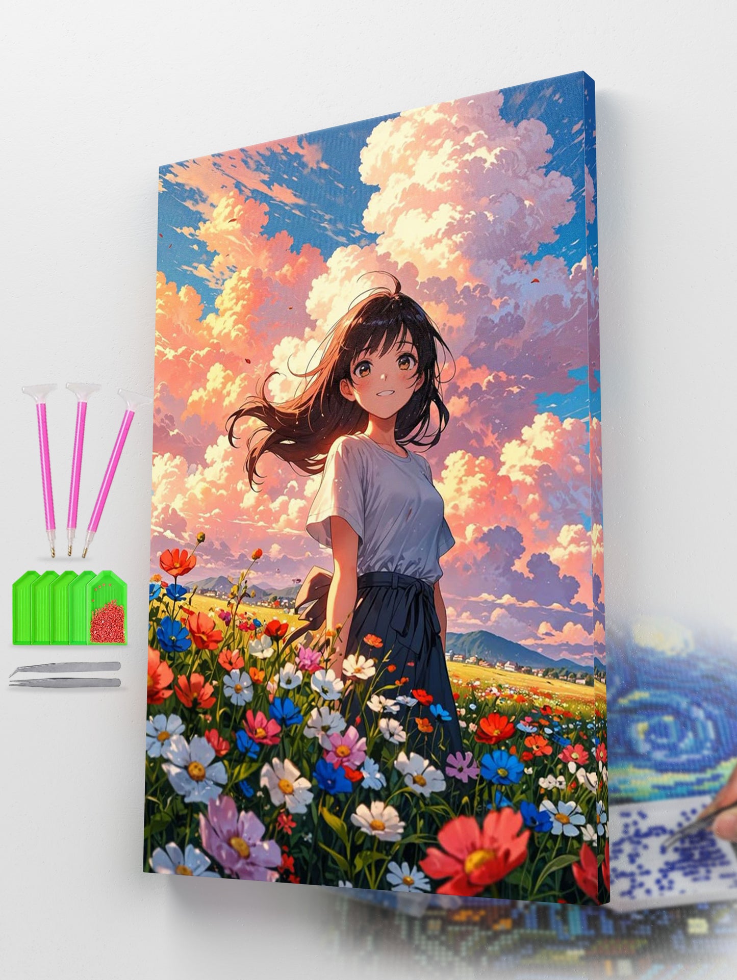 Anime Girl in the Flowers Diamond Painting Kit