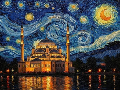 Blue Mosque Starry Night Diamond Painting Kit