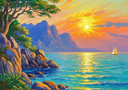 Coastal Sunset Sailboat Paint by Numbers Kit