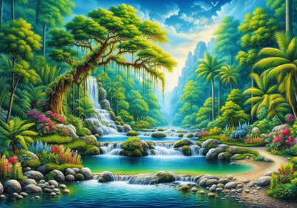 Tropical Forest Waterfall Paint by Numbers Kit