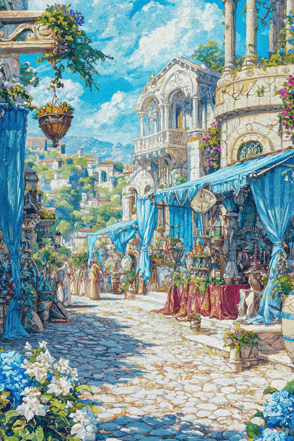 Mediterranean Market Street Diamond Painting Kit
