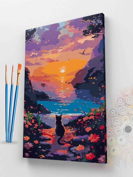 A Cat's Sunset Dream Paint by Numbers kit