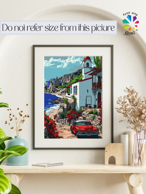 Vintage Red Chrysler by the Sea Paint by Numbers kit