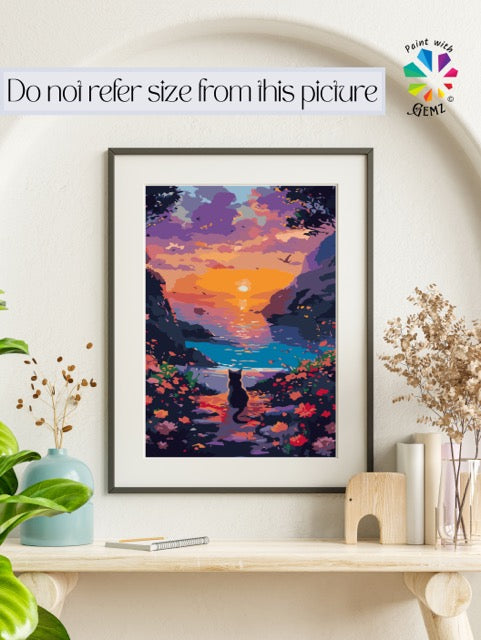 A Cat's Sunset Dream Paint by Numbers kit