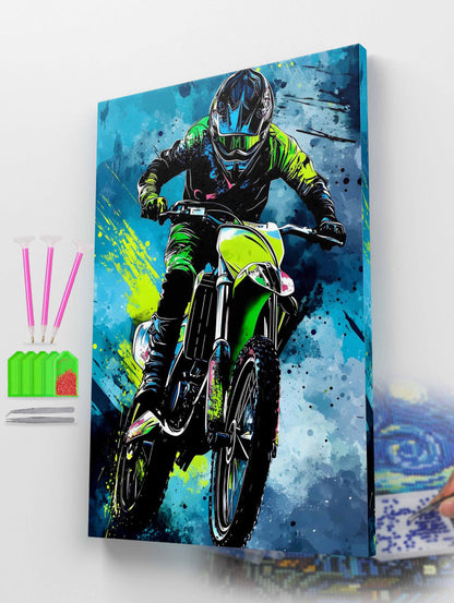 Vibrant Motocross Rider Diamond Painting Kit