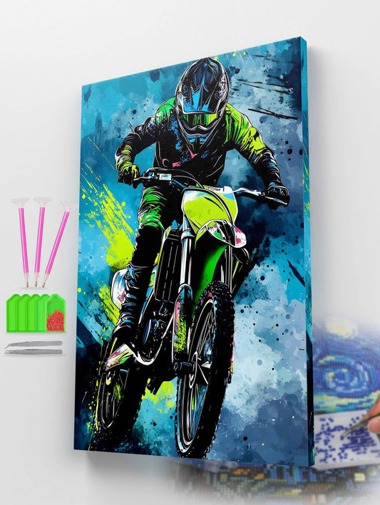Vibrant Motocross Rider Diamond Painting Kit
