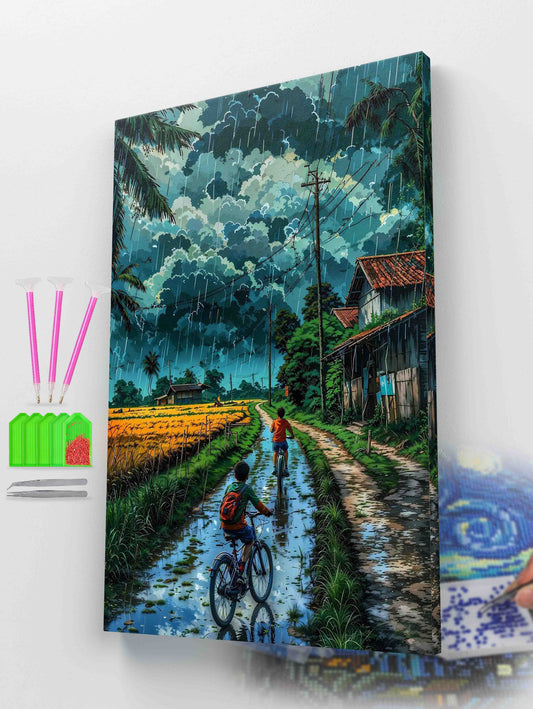 Rainy Day Bicycle Ride Diamond Painting Kit