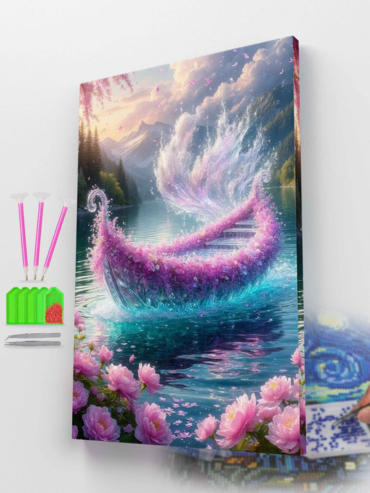 Dreamy Pink Flower Boat Diamond Painting Kit