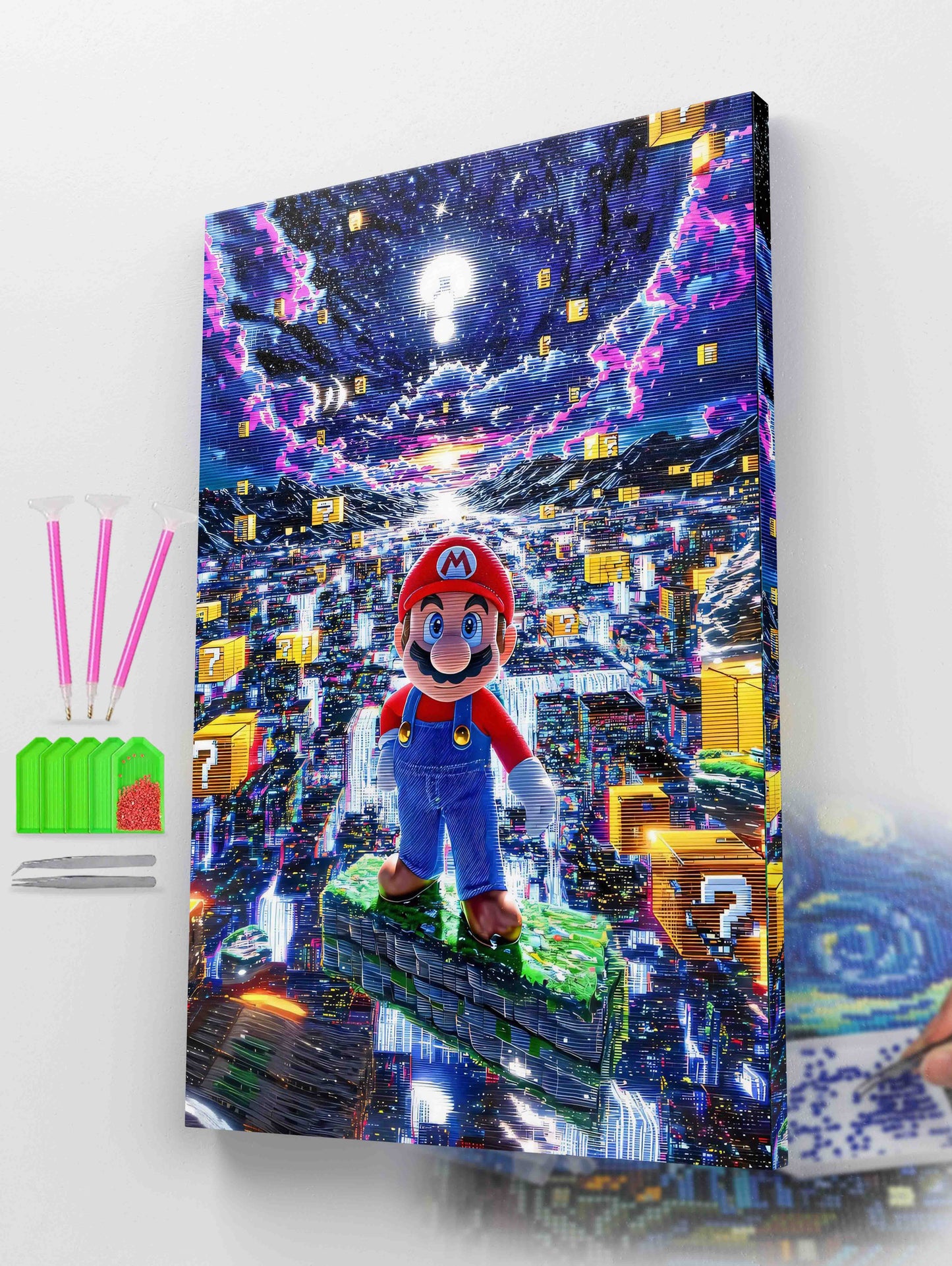 Super Mario Neon Cityscape Diamond Painting Kit