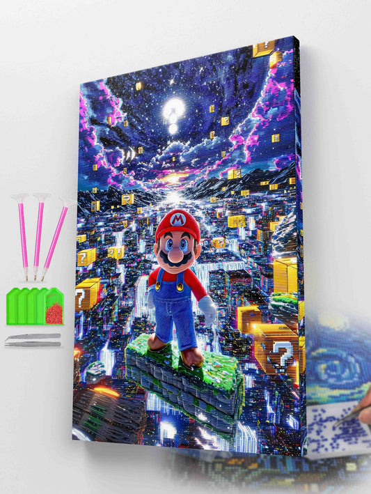 Super Mario Neon Cityscape Diamond Painting Kit