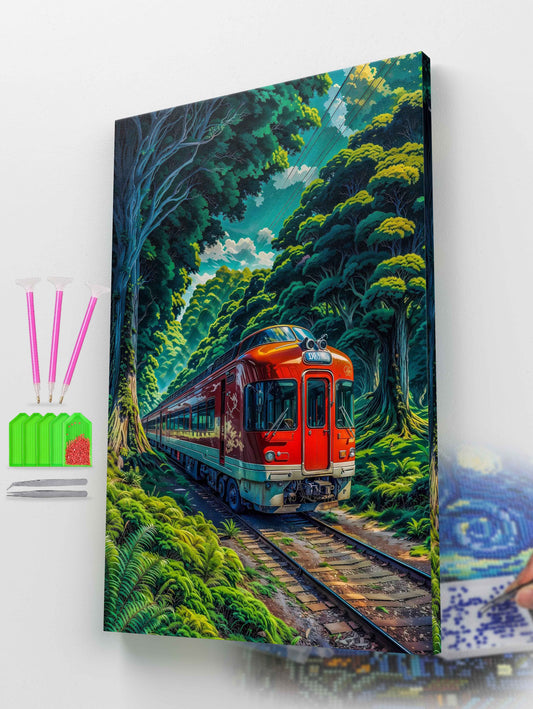 Red Train in Enchanted Forest Diamond Painting Kit