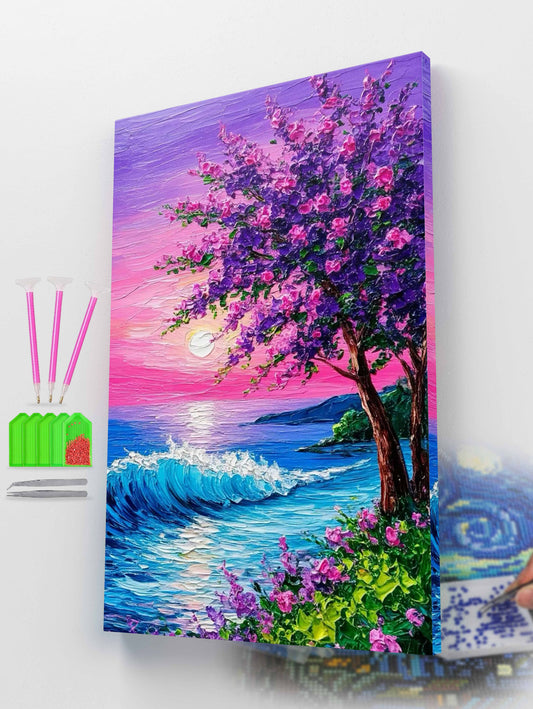 Sunset Seascape with Blooming Diamond Painting Kit