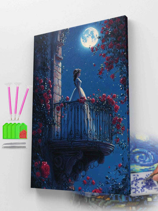 Moonlit Rose Balcony Diamond Painting Kit