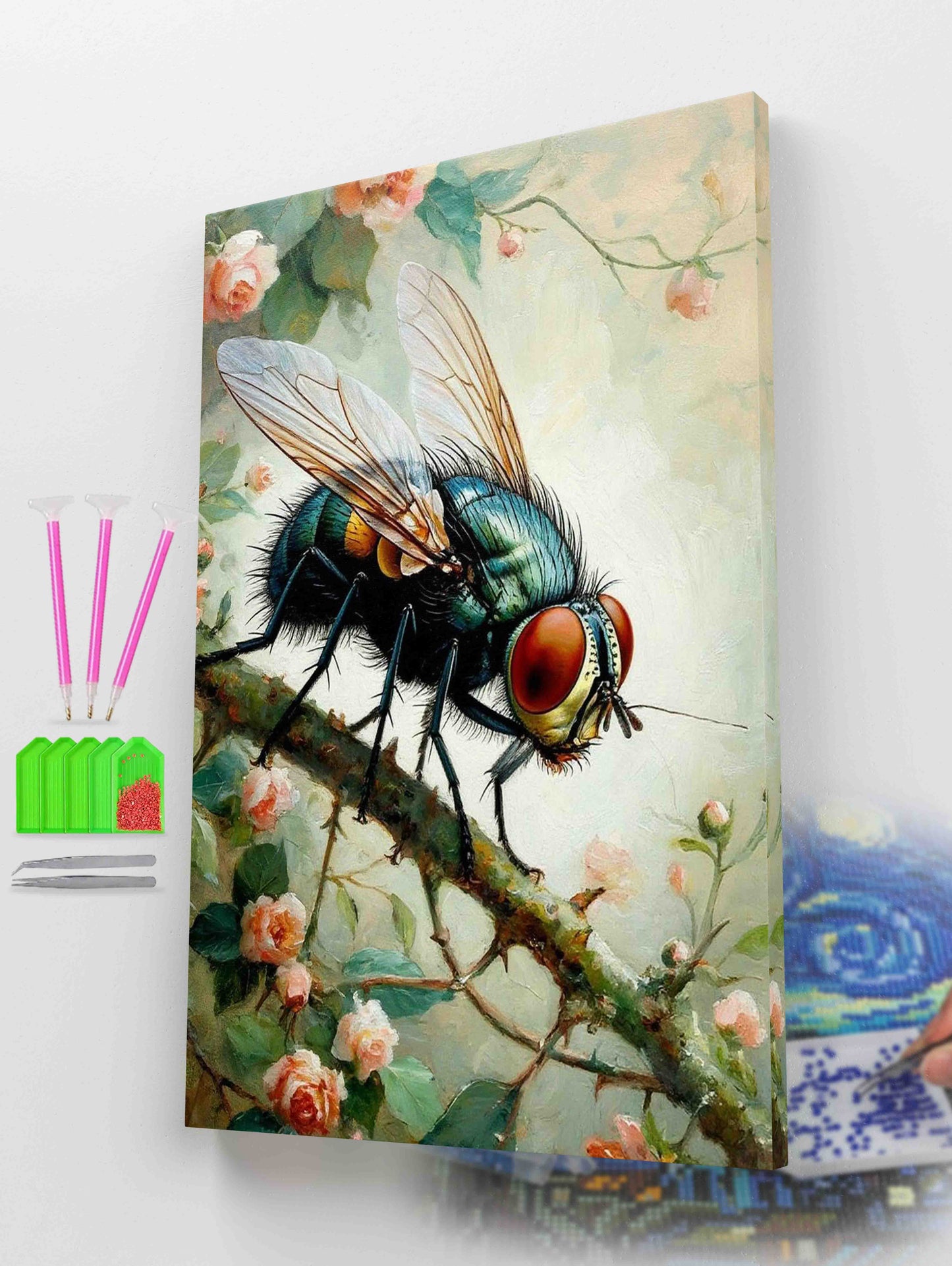 Giant Fly on Flowers Diamond Painting Kit