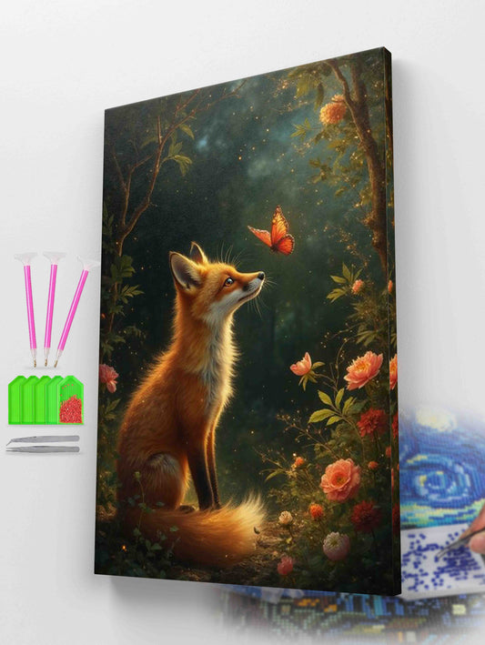 Fox and Butterfly in Forest Diamond Painting Kit