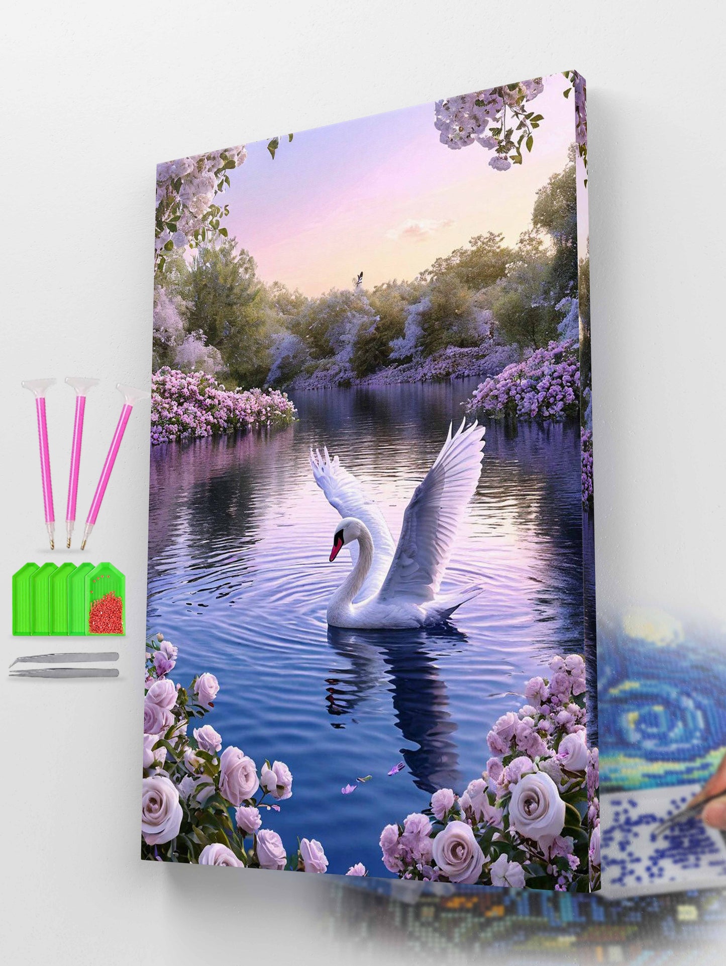 White Swan on Floral Lake Diamond Painting Kit