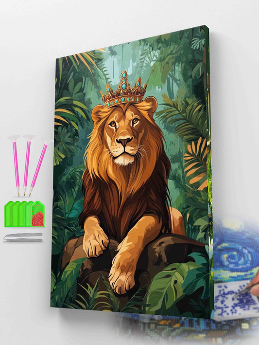 Lion with Crown in Forest  Diamond Painting Kit
