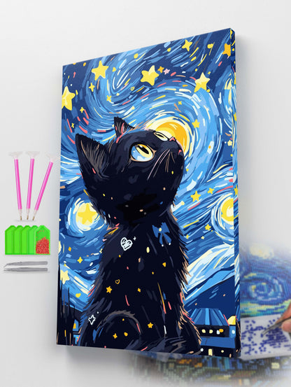 Starry Night Cat Diamond Painting Kit
