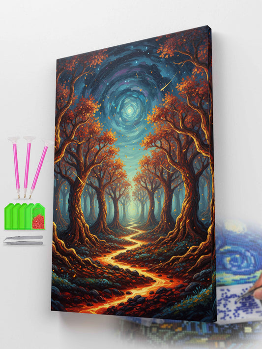 Enchanted Forest Under the Spiral Sky Diamond Painting Kit