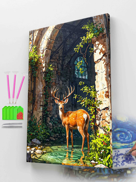 Deer in Forest Ruins Diamond Painting Kit