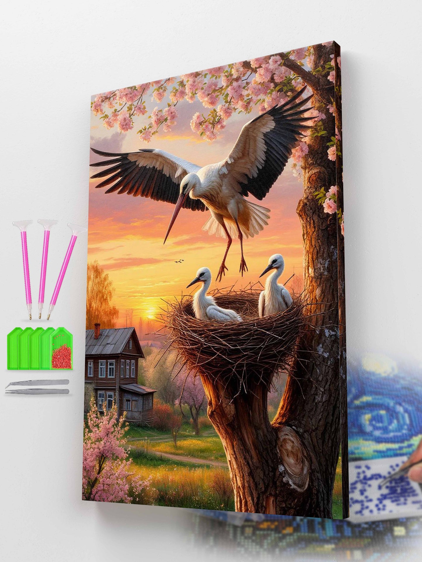 Stork and Baby Birds Diamond Painting Kit