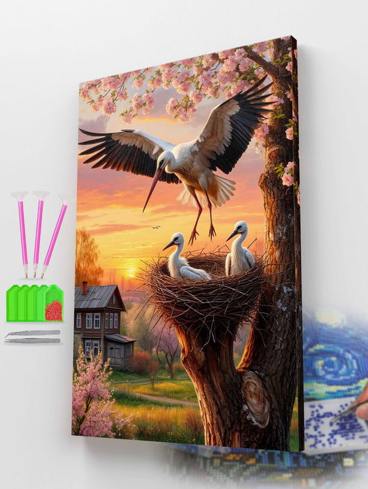 Stork and Baby Birds Diamond Painting Kit