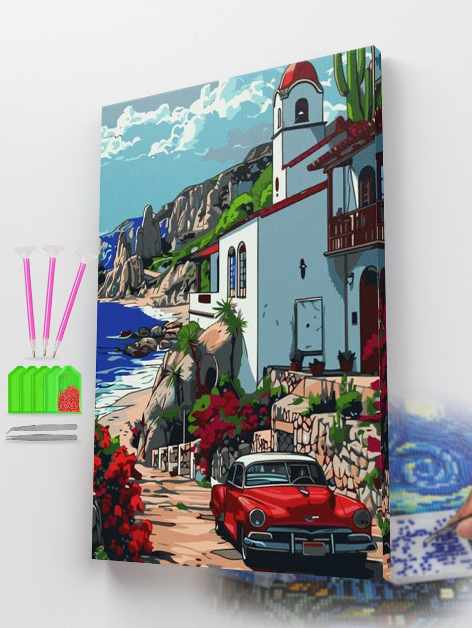 Vintage Red Chrysler by the Sea Diamond Painting Kit