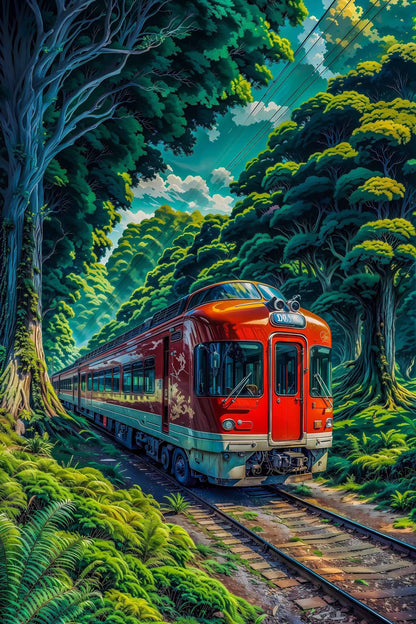 Red Train in Enchanted Forest Diamond Painting Kit
