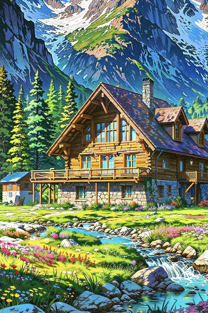 Tranquil Mountain Cabin Diamond Painting Kit
