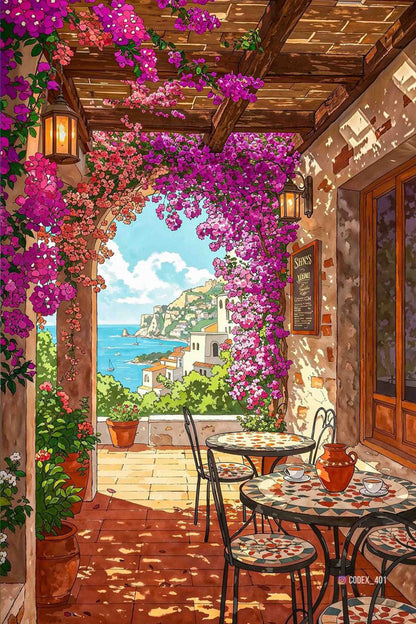 Mediterranean Bloom Cafe Diamond Painting Kit