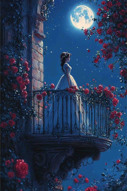 Moonlit Rose Balcony Diamond Painting Kit