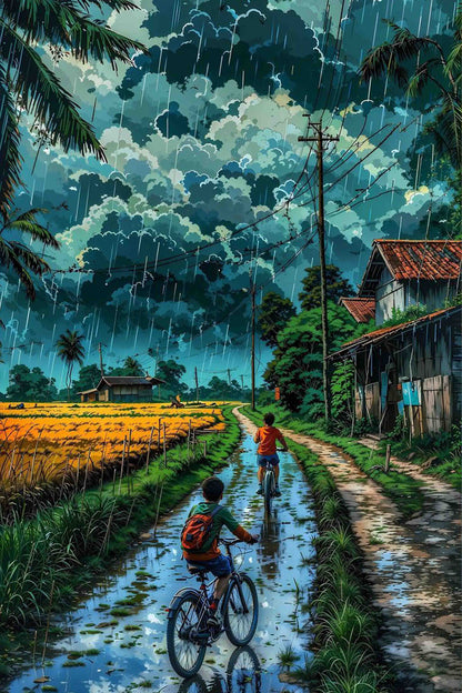 Rainy Day Bicycle Ride Diamond Painting Kit