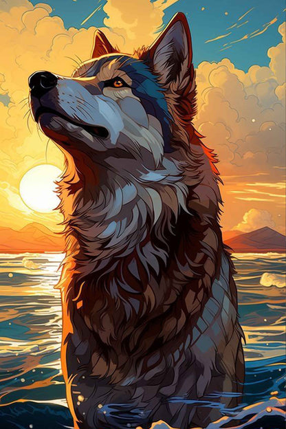Wolf in Ocean  Diamond Painting Kit