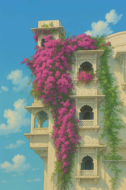 Bougainvillea-Covered Building Paint by Numbers Kit